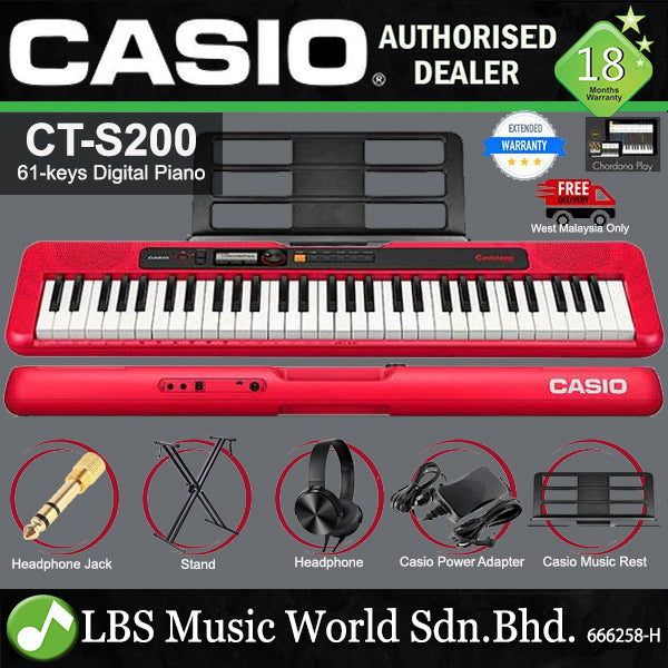 Casio CT-S200 61 Key Casiotone Electric Keyboard Full Package Music Piano Red (CTS200 CT S200 CTS 200)