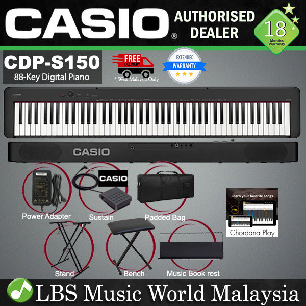 Casio CDP-S150 88 Keys Digital Piano Keyboard Portable Package Electric Normal Sustain Pedal With KB01 Stool (CDPS150)