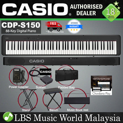 Casio CDP-S150 88 Keys Digital Piano Keyboard Portable Package Electric Normal Sustain Pedal With KB01 Stool (CDPS150)