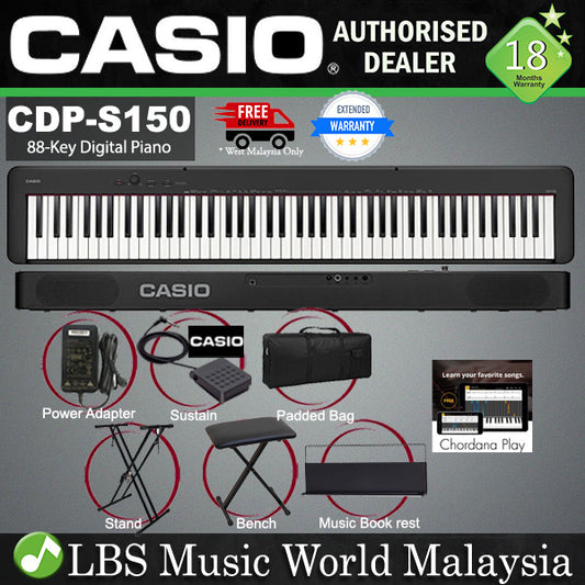 Casio CDP-S150 88 Keys Digital Piano Keyboard Portable Package Electric Normal Sustain Pedal With KB01 Stool (CDPS150)