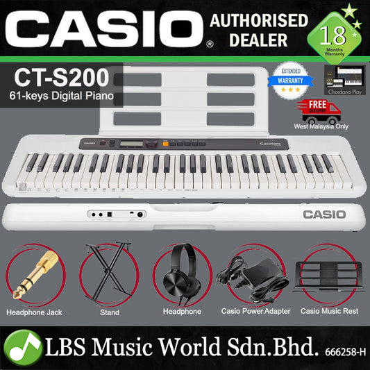 Casio CT-S200 61 Key Casiotone Electric Keyboard Full Package Music Piano White (CTS200 CT S200 CTS 200)