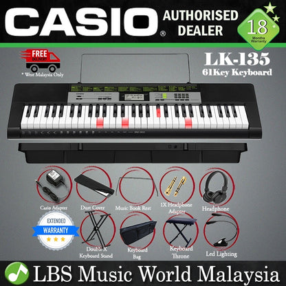CASIO LK-135 61 Key Self Learning Lighting Portable Keyboard Complete Package (LK135 LK 135)