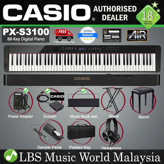 Casio PX-S3100 88 Key Digital Piano Keyboard Package with Bluetooth (PX S3100 PXS3100)