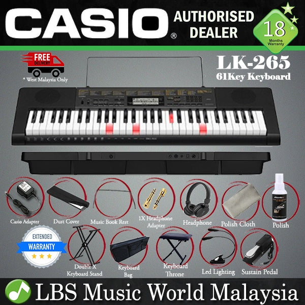 CASIO LK-265 61 Key Lighting Electronic Portable Music Keyboard Piano Full Package (LK265 LK 265)
