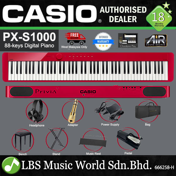 Casio PX-S1000 88 Keys Digital Piano Red Top Keyboard Full Package Electric Piano (PXS1000 PX1000)