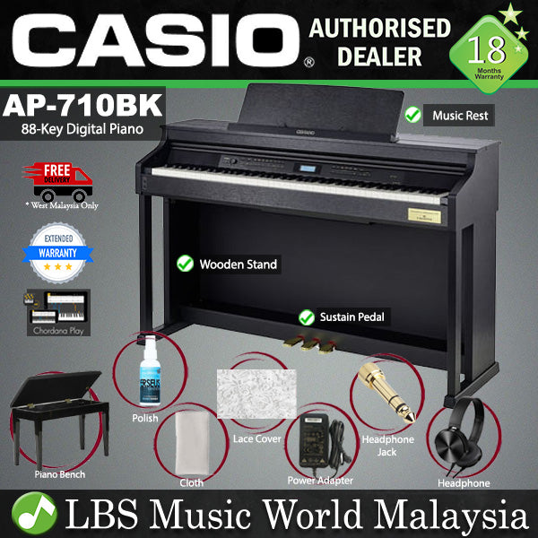 Casio AP-710 Celviano Digital Upright Piano with Bench - Black (AP710 AP 710)