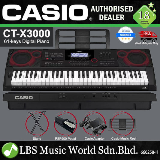 CASIO CT-X3000 61 Key Portable Keyboard Basic Bundle (CTX3000 CTX 3000)