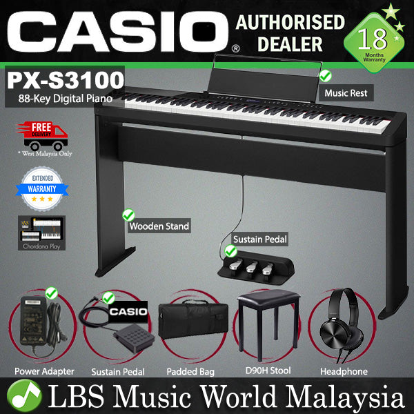 Casio PX-S3100 88 Key Digital Piano Keyboard Package with Bluetooth (PX S3100 PXS3100)