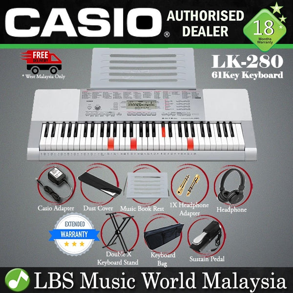 CASIO LK-280 Lighting Portable Keyboard Electronic Piano Intermediate Package (LK280 LK 280)