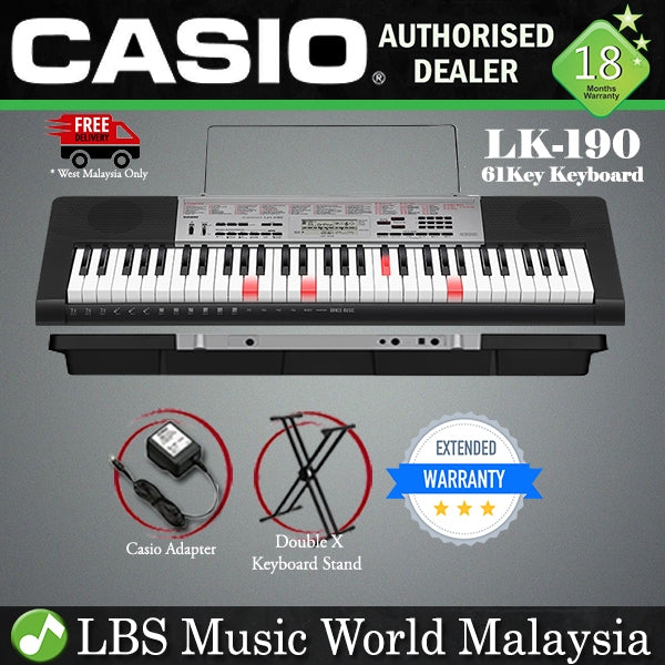 CASIO LK-190 61 Key Lighting Portable Keyboard Electronic Piano Basic Bundle (LK190 LK 190)