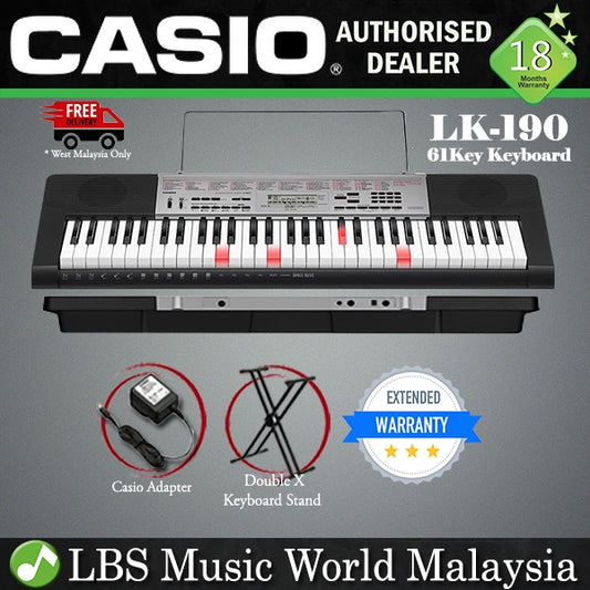 CASIO LK-190 61 Key Lighting Portable Keyboard Electronic Piano Basic Bundle (LK190 LK 190)