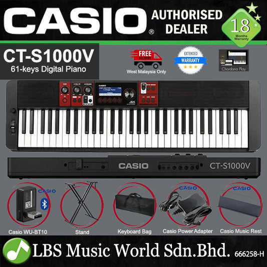 Casio CT-S1000V 61 Keys Casiotone Portable Keyboard Electronic Piano with WU-BT10 (CTS1000V CTS1000 V)