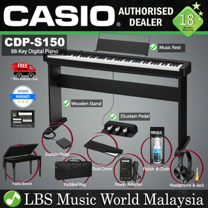 Casio CDP-S150 88 Key Digital Piano with Hammer Action Key and Chordana App Sustain Pedal (CDP150 CDPS150 CDP S150)