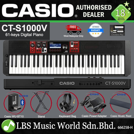 Casio CT-S1000V 61 Keys Casiotone Portable Keyboard Electronic Piano with WU-BT10 (CTS1000V CTS1000 V)