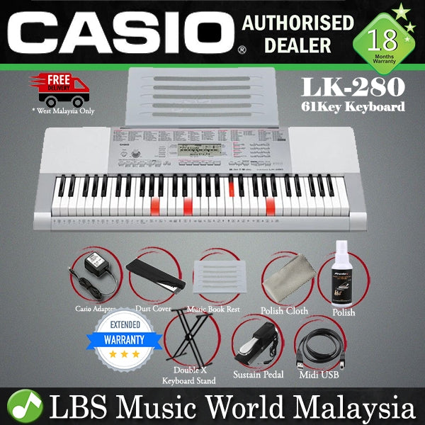 CASIO LK-280 Lighting Portable Keyboard Electronic Piano Intermediate Plus Package (LK280 LK 280)
