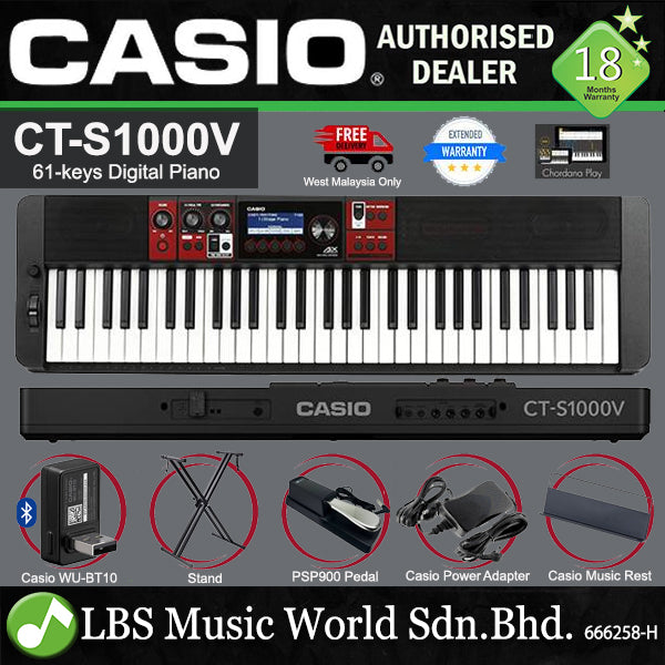 Casio CT-S1000V 61 Keys Casiotone Portable Keyboard Electronic Piano with WU-BT10 (CTS1000V CTS1000 V)
