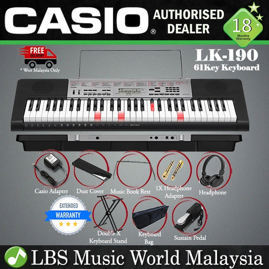 Casio LK-190 61 Key Lighting Portable Keyboard Electric Piano Intermediate Package (LK190 LK 190)