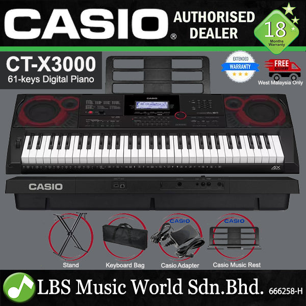 CASIO CT-X3000 61 Key Portable Keyboard Premium Bundle (CTX3000 CTX 3000)