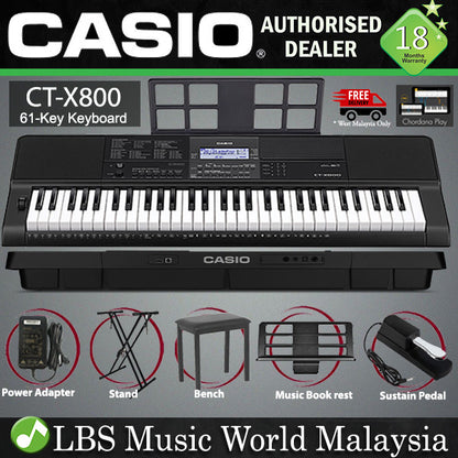 Casio CT-X800 61 Key Portable Keyboard Electronic Piano Complete Package (CTX800 CTX 800)