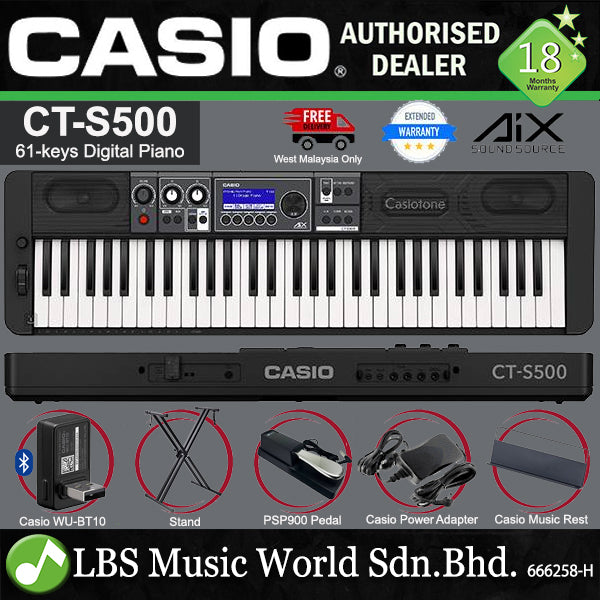 Casio CT-S500 61 Keys Casiotone Portable Keyboard Electronic Piano with WU-BT10 (CTS500 CT S500)