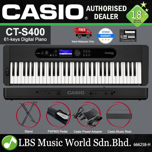 Casio CT-S400 61 Key Ultra Portable Arranger Keyboard Digital Electronic Keyboard - Black (CTS400 CTS 400 CT S400)