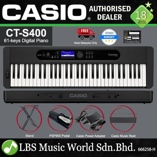 Casio CT-S400 61 Key Ultra Portable Arranger Keyboard Digital Electronic Keyboard - Black (CTS400 CTS 400 CT S400)