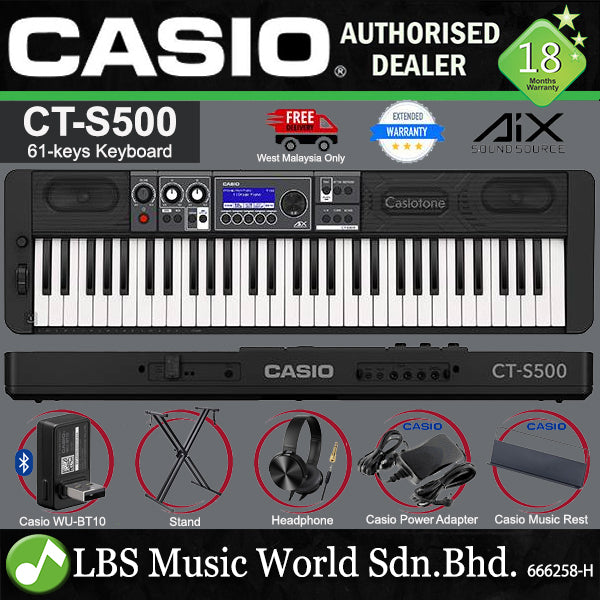 Casio CT-S500 61 Keys Casiotone Portable Keyboard Electronic Piano with WU-BT10 (CTS500 CT S500)