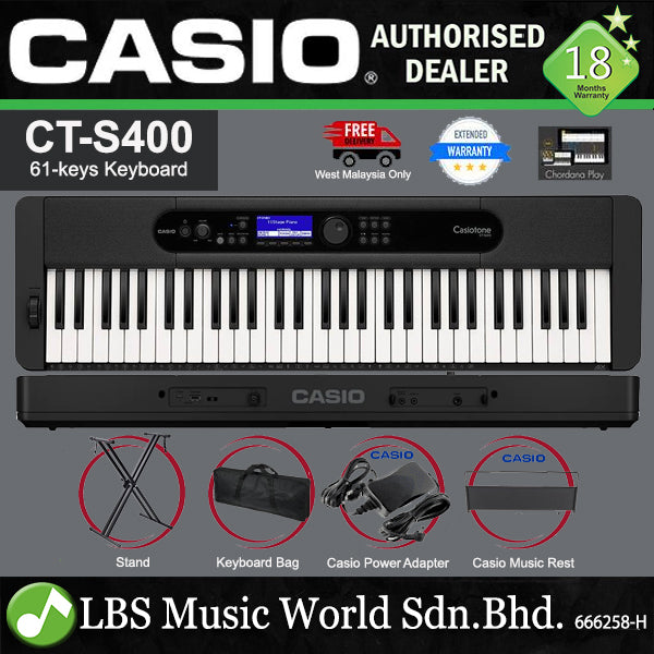 Casio CT-S400 61 Key Ultra Portable Arranger Keyboard Midi and Bluetooth Capability  - Black (CTS400 CTS 400 CT S400)