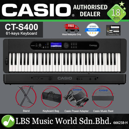 Casio CT-S400 61 Key Ultra Portable Arranger Keyboard Midi and Bluetooth Capability  - Black (CTS400 CTS 400 CT S400)