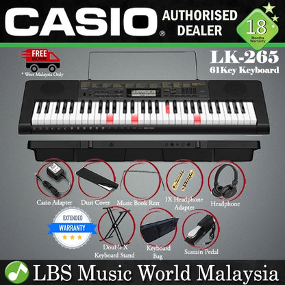 CASIO LK-265 61 Key Lighting Electronic Portable Music Keyboard Piano Intermediate Package (LK265 LK 265)
