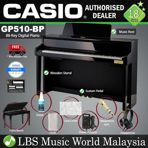 Casio GP-510BP Celviano 88 Keys Digital Hybid Piano With Natural Grand Hammer Action Keyboard - Ebony Black (GP510BP GP 510BP)