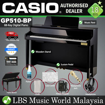 Casio GP-510BP Celviano 88 Keys Digital Hybid Piano With Natural Grand Hammer Action Keyboard - Ebony Black (GP510BP GP 510BP)