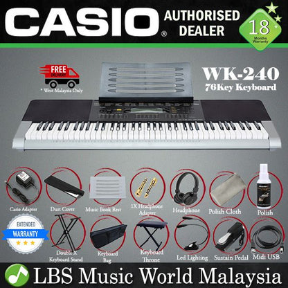 Casio WK-240 76 Key Portable Keyboard Music Electronic Piano Complete Package (WK240 WK 240)
