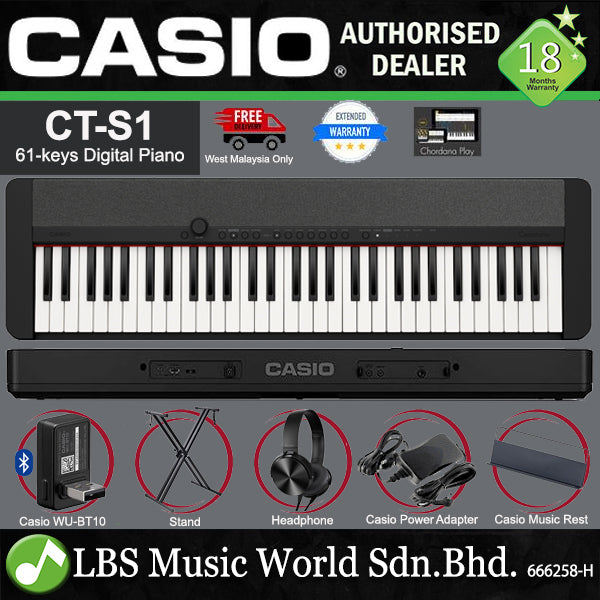 Casio CT-S1 61 Key Portable Bluetooth Digital Keyboard Electronic Music Piano - Package C (CTS1 CT S1)
