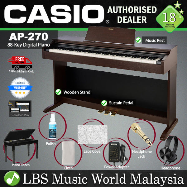 Casio AP-270 88 Key Celviano Digital Piano With Bench and Headphone -Brown (AP270 AP 270)