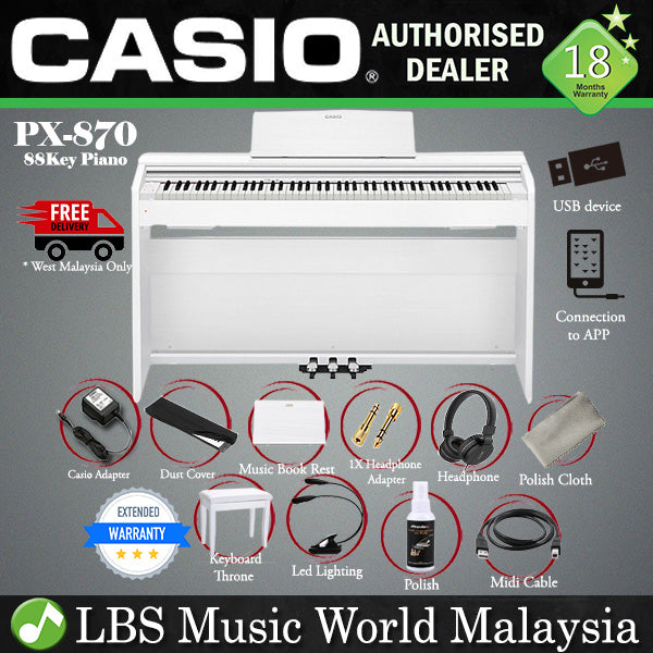 Casio PX-870 88 Keys Digital Piano White with Bench and Headphone (PX 870 / PX870)