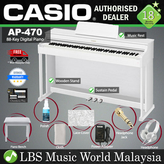 Casio AP-470 88 Key Celviano Digital Piano With Bench and Headphone -White (AP470 AP 470)