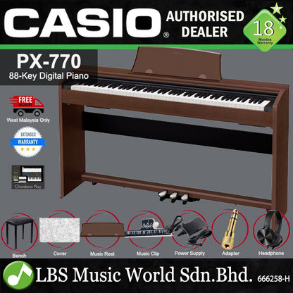 Casio PX-770 88 Key Digital Piano with Bench and Headphone -Brown (PX770 / PX 770)