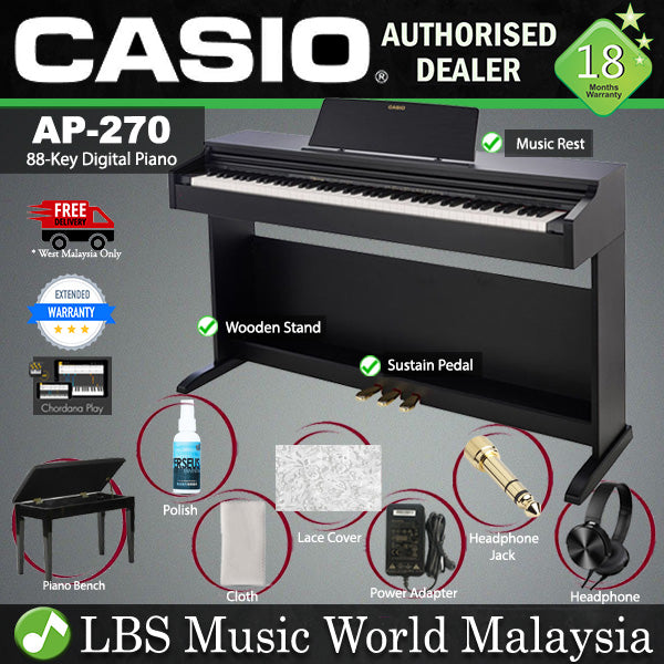 Casio AP-270 88 Key Celviano Digital Piano With Bench and Headphone -Black (AP270 AP 270)