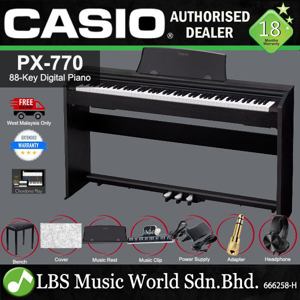 Casio PX-770 88 Key Digital Piano with Bench and Headphone -Black (PX770 / PX 770)