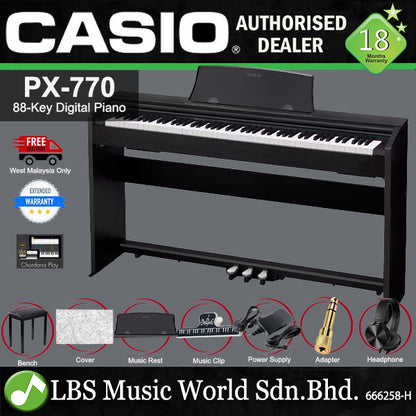 Casio PX-770 88 Key Digital Piano with Bench and Headphone -Black (PX770 / PX 770)