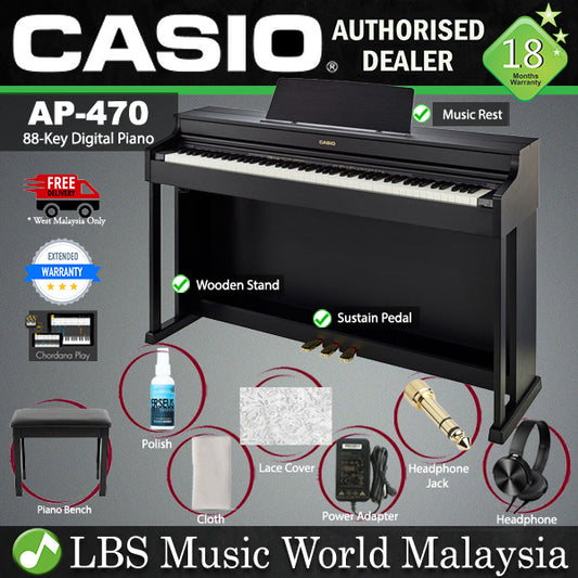 Casio AP-470 88 Key Celviano Digital Piano With Bench and Headphone -Black (AP470 AP 470)