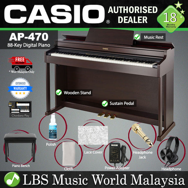 Casio AP-470 88 Key Celviano Digital Piano With Bench and Headphone -Brown (AP470 AP 470)