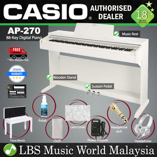 Casio AP-270 88 Key Celviano Digital Piano With Bench and Headphone -White (AP270 AP 270)