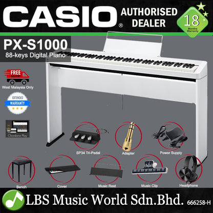 Casio PX-S1000 88 Keys Digital Piano White Keyboard Full Package Electric (PXS1000 / PX1000)