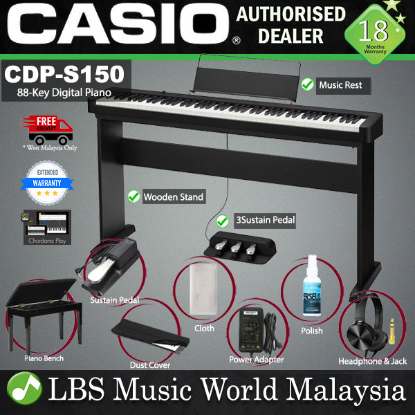 Casio CDP-S150 88 Keys Digital Piano Keyboard 3 Pedal Full Package Electric Keys With Premium Sustain Pedal (CDPS150)