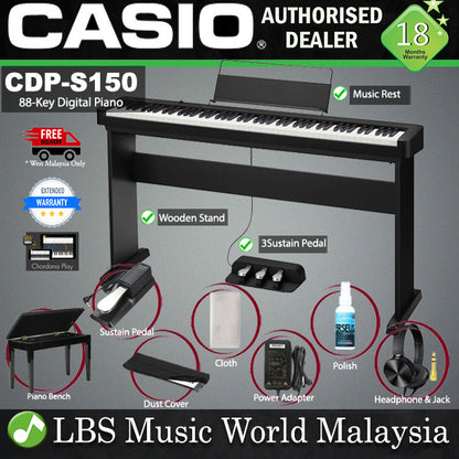 Casio CDP-S150 88 Keys Digital Piano Keyboard 3 Pedal Full Package Electric Keys With Premium Sustain Pedal (CDPS150)