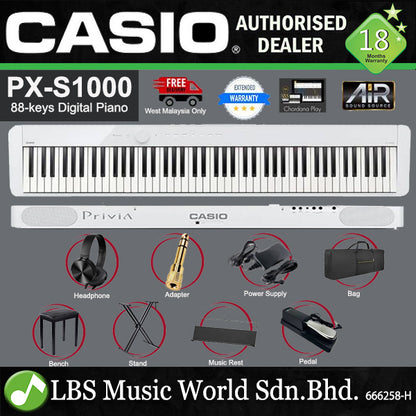 Casio PX-S1000 88 Keys Digital Piano White Keyboard Portable Package Electric Keys (PXS1000 / PX1000)