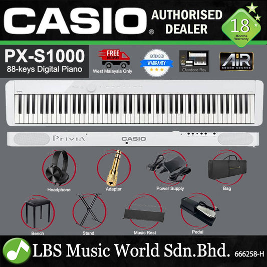 Casio PX-S1000 88 Keys Digital Piano White Keyboard Portable Package Electric Keys (PXS1000 / PX1000)