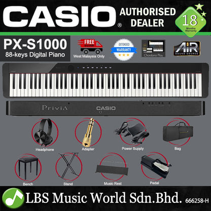 Casio PX-S1000 88 Keys Digital Piano Black Keyboard Portable Package Electric Keys (PXS1000 / PX1000)